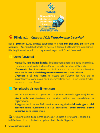 01/2025 - REGISTRATORE DI CASSA E POS DAL 01/01/2026